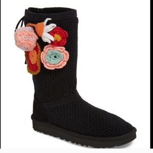 UGG CROCHET 1095270 BLACK FLOWER POWER BOOTS Designer Celebrity #112